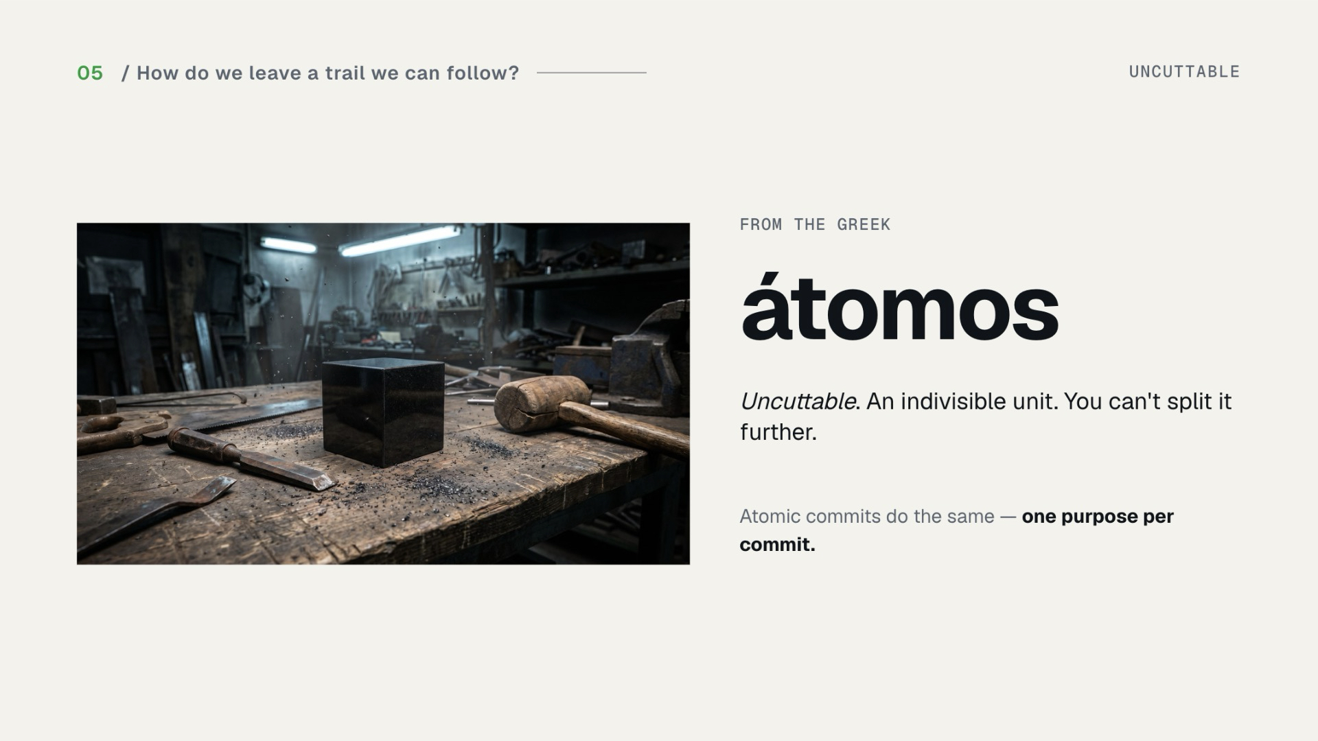 Slide 21 — átomos, the uncuttable unit